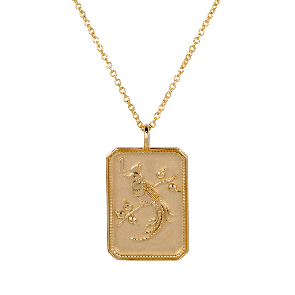 14ky Mahjong 1 Bam Bird Pendant Necklace
