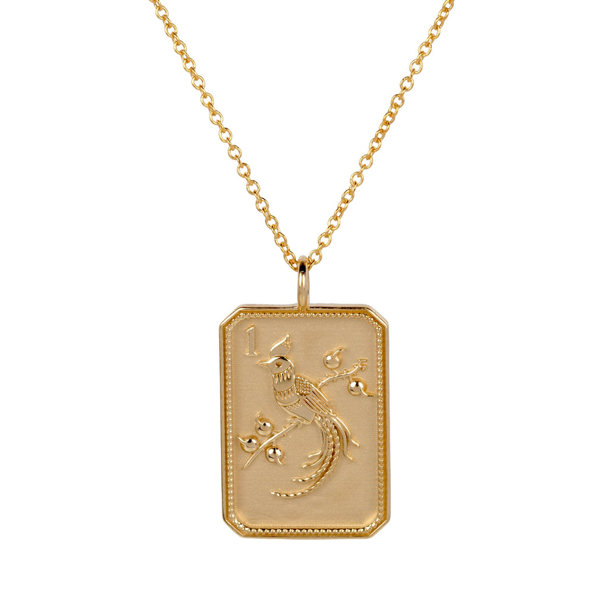 14ky Mahjong 1 Bam Bird Pendant Necklace