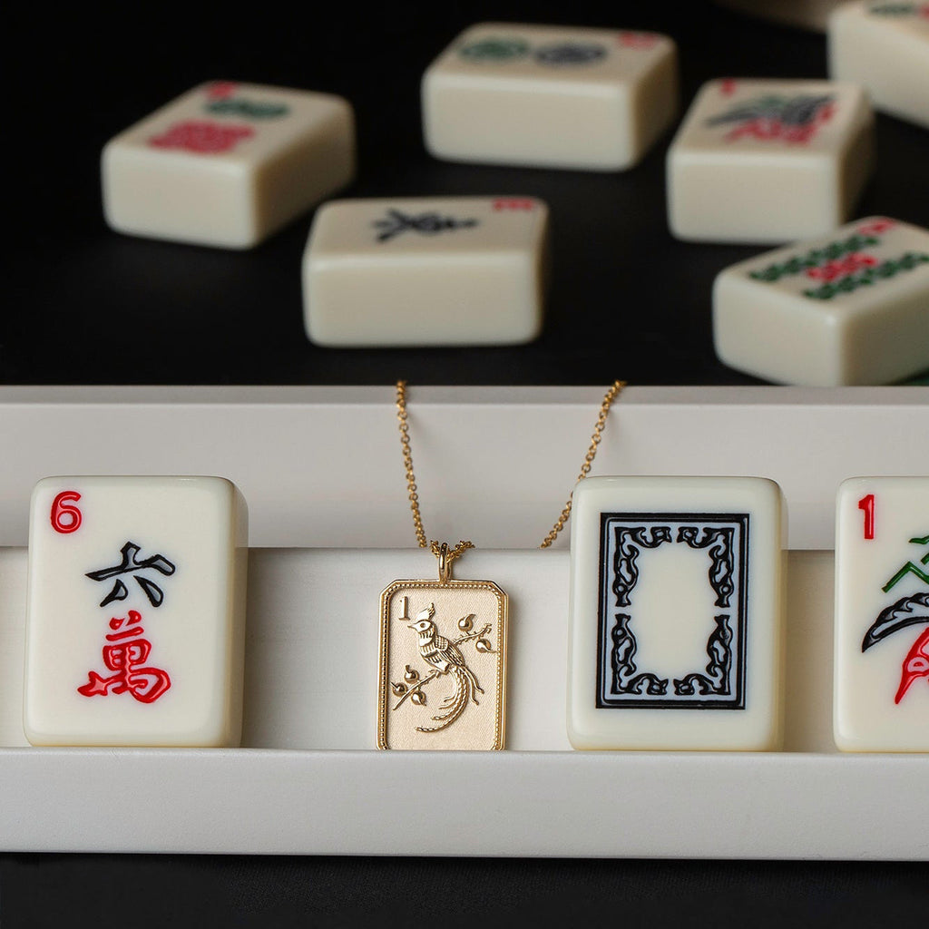 14ky Mahjong 1 Bam Bird Pendant Necklace