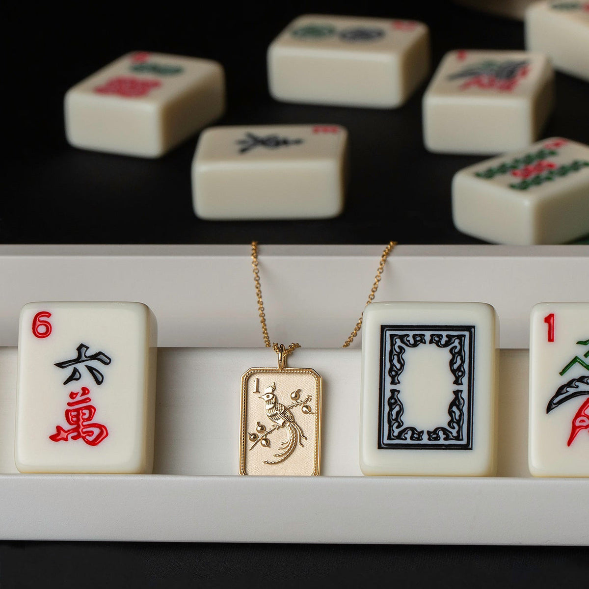 14ky Mahjong 1 Bam Bird Pendant Necklace